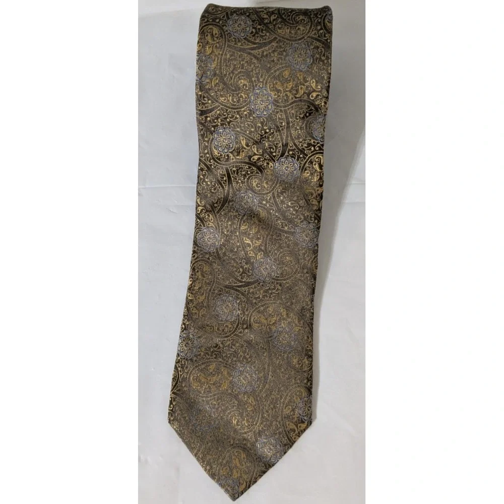 Canali Metallic Gold Jacquard Paisley Blue Floral Medallion Made in Italy 60 X 4